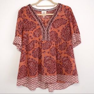 Bohemian Ruffle Blouse w/ Indian Decorative Motif by Knox Rose in Boutique Style